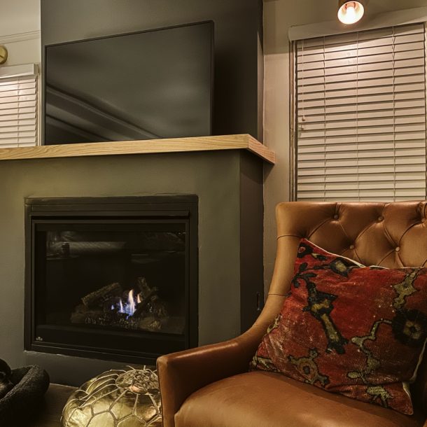 modern living space with fireplace