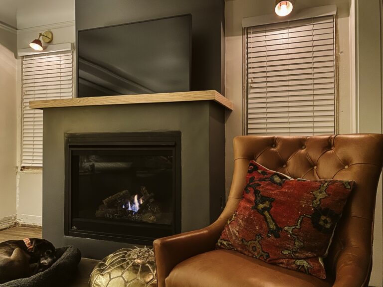 modern living space with fireplace