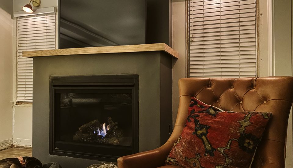 modern living space with fireplace