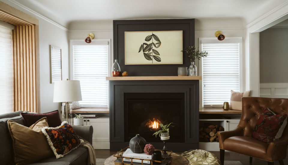 modern living room with fireplace