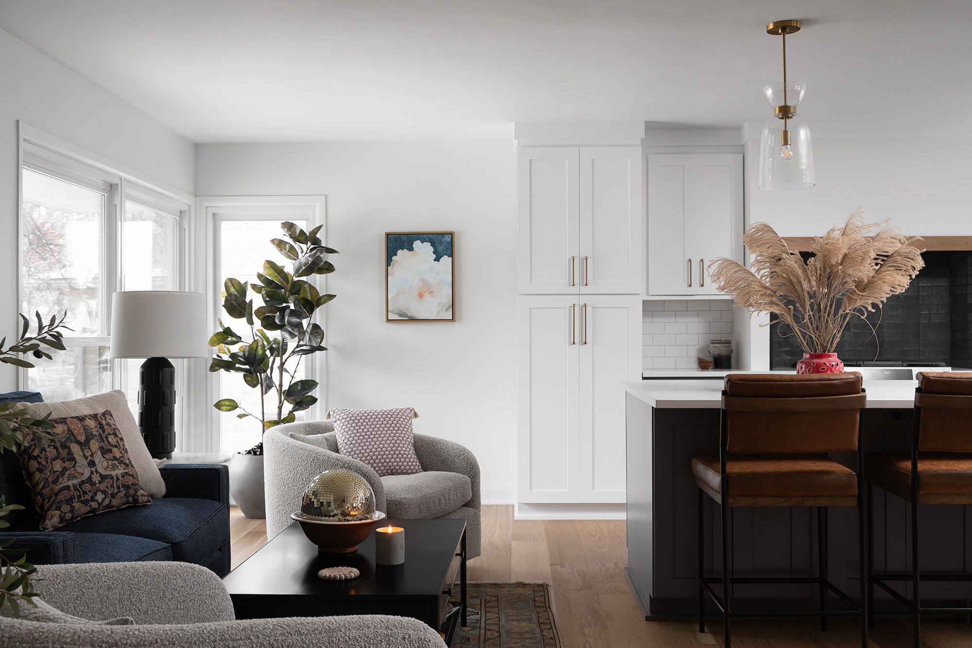 Open-concept kitchen remodel near me with a seamless layout connecting dining and living spaces, designed for entertaining.