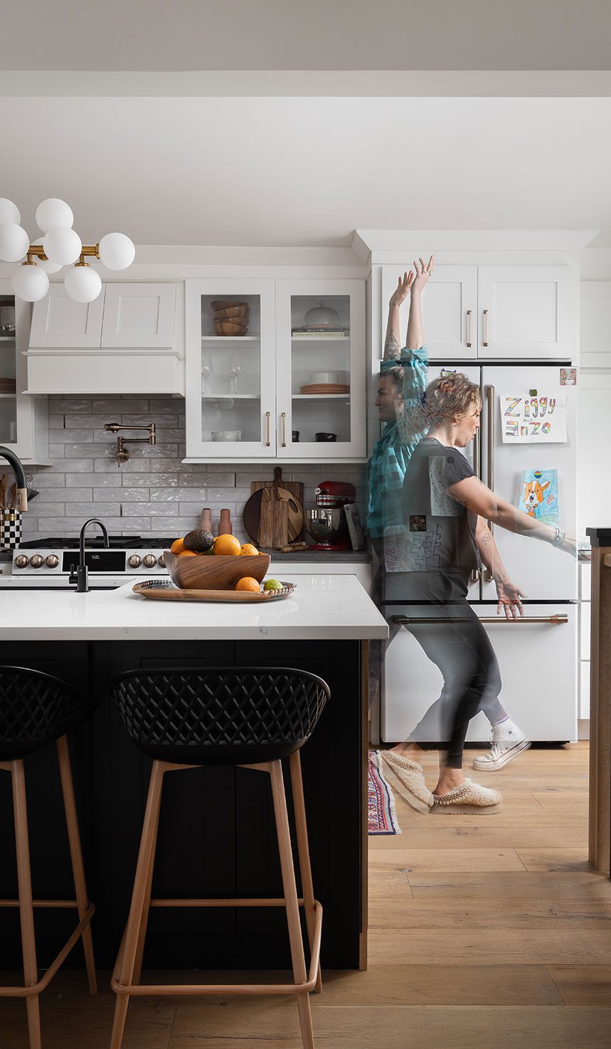 Construction and remodeling by Clark + Aldine – the team preparing a kitchen site for the project kickoff with materials and trade professionals in place.